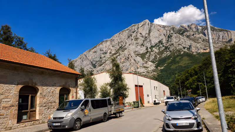 Van beside the greenway at one of the Ruta del Oso access points with parking