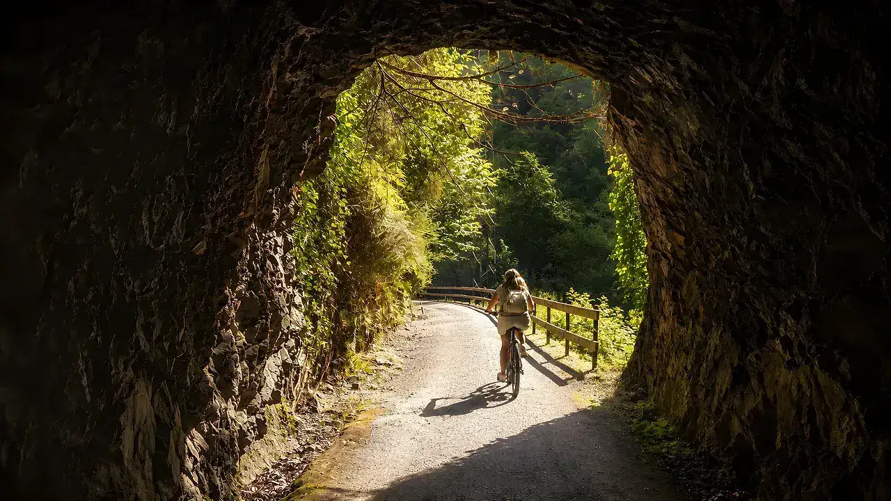 Túnel iluminado del tramo Entrago-Proaza